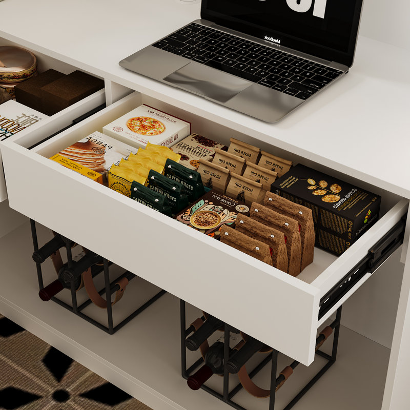 Bar maison en L 71 po avec 15 tablettes ouvertes, armoire
