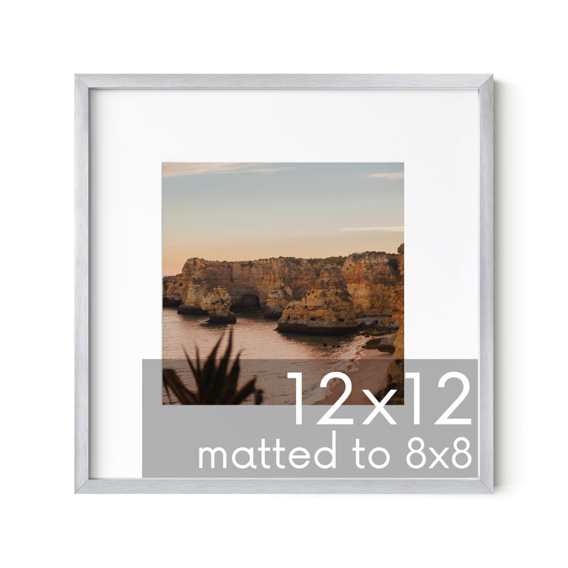 Matted Square Metal Picture Frames (Set of 1), 12" W x 12" H, Silver