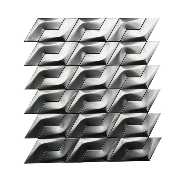 3D Arrowhead 3" x 3.3" Metal Mosaic Tile in Grey