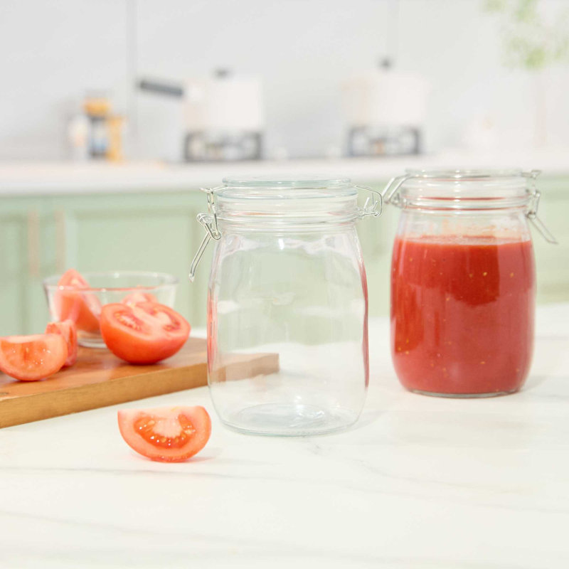  Pot en verre - 16 unités - Pot de rangement en verre 37 oz Vetri, avec couvercle à charnière, transparent, lavable au lave-vaisselle