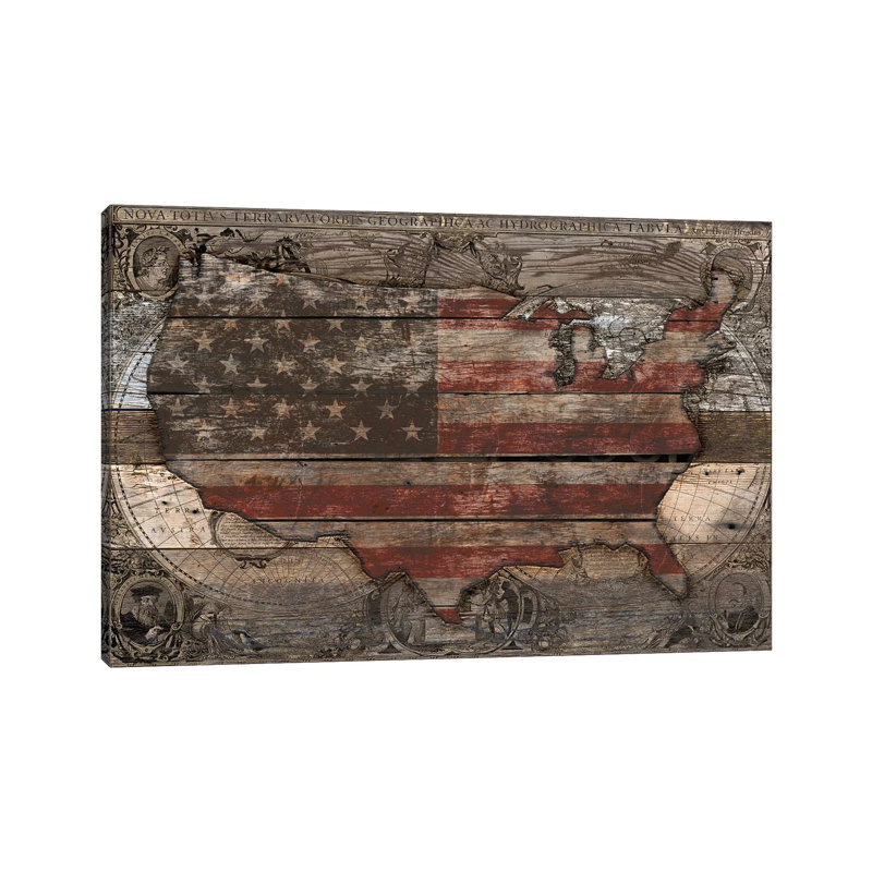USA Map Old Country by Diego Tirigall - Wrapped Canvas Print, 20.32 cm H x 30.48 cm W