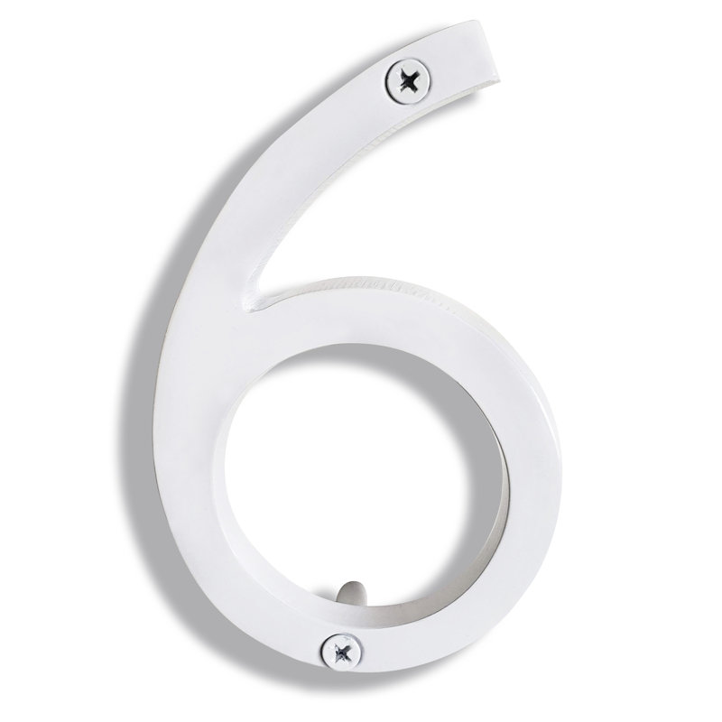 Numéro de maison en métal flottant, 6", Blanc, 6