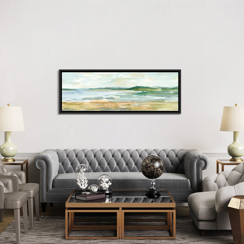 «Panoramic Seascape I», reproduction d'impression sur toile tendue, H 16 po x l 48 po x P 1,5 po, Toile avec cadre noir