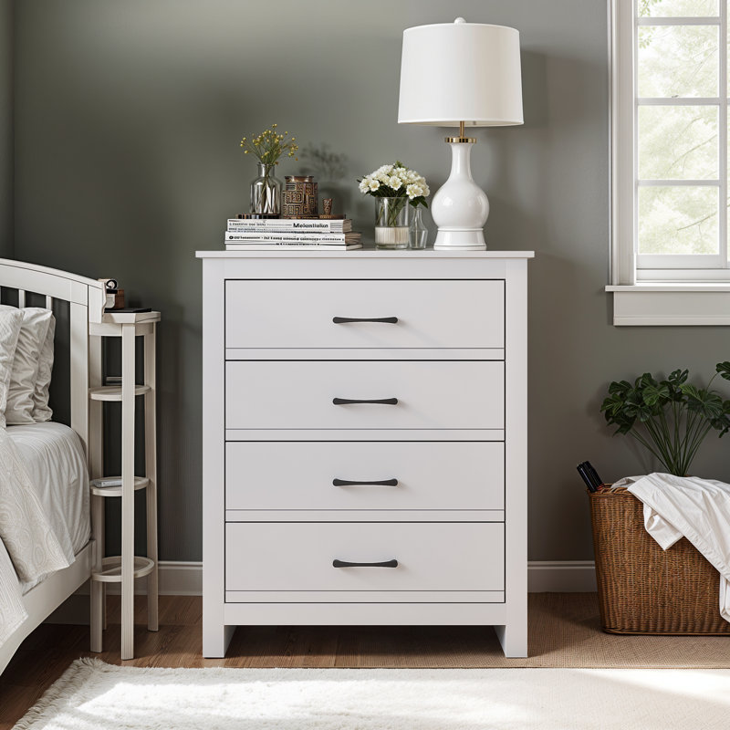 Limestone 4 - Drawer Chest of Drawers, White/White