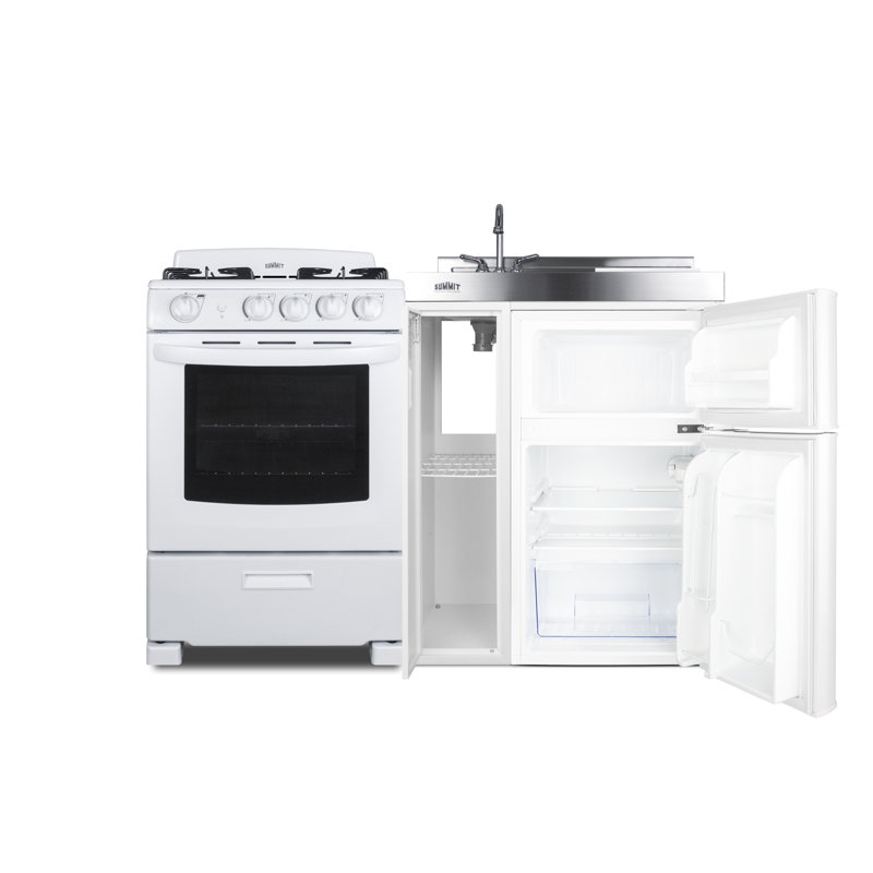 White All-In-One Kitchenette with Gas Range and Refrigerator