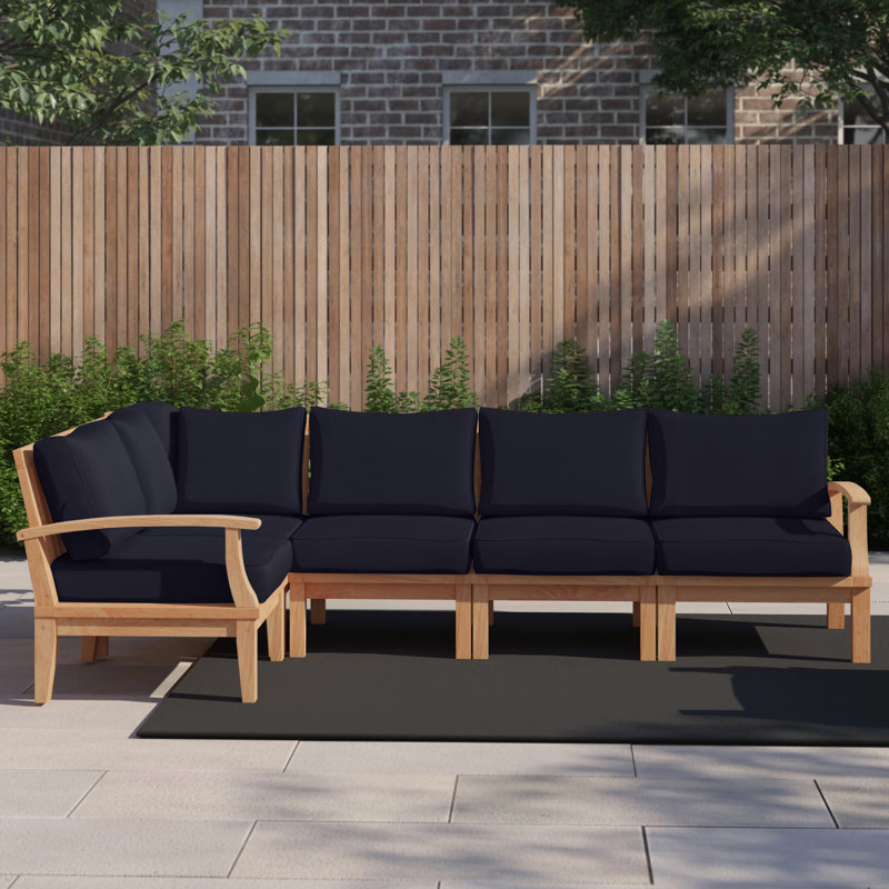 Ensemble de patio extérieur en teck 6 pièces Modway Marina, Bleu marine