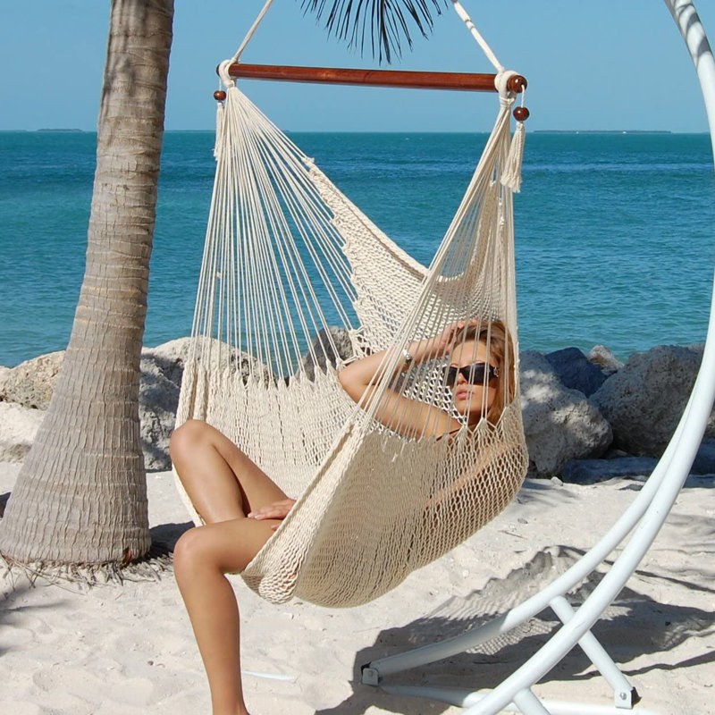 Grande chaise hamac en polyester style caribéen Travis, Crème