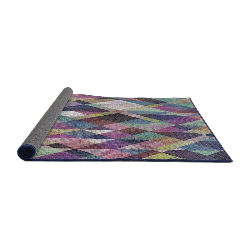 Tapis rose/vert à motifs/vert/bleu marine, Rond 7 pi