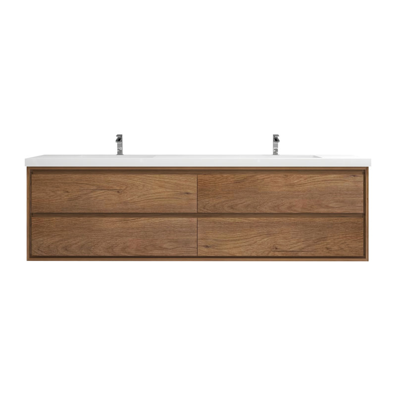 Azden 84" Wall-Mounted Double Bathroom Vanity Set, Teak Oak