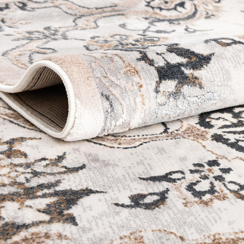 Tapis ivoire / gris Alamo, Ovale 5 pi 3 po x 8 pi
