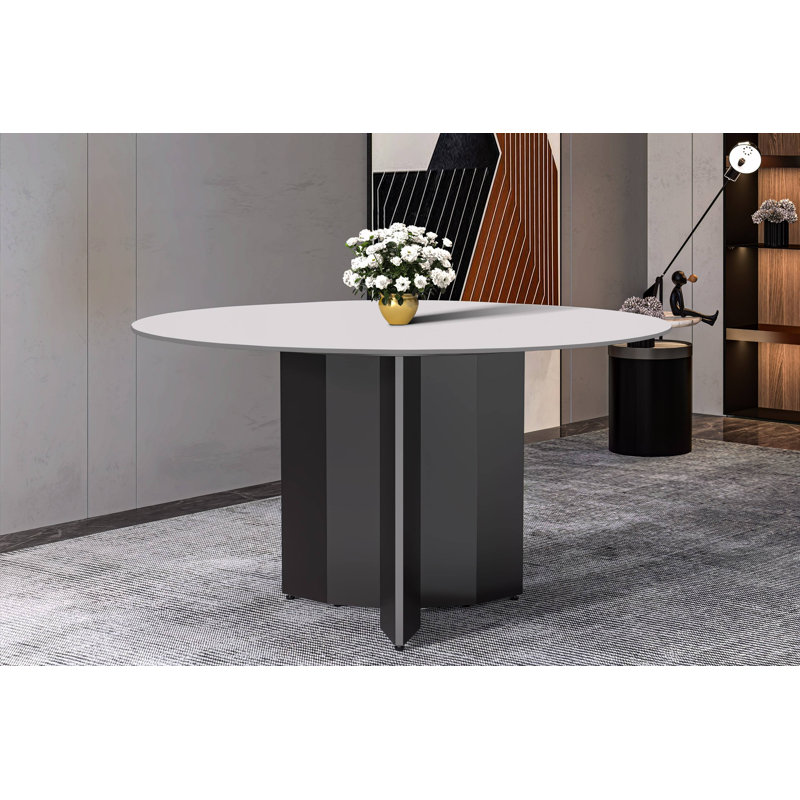 Table de salle à manger ronde Jabez, Blanc uni, H 29,5 po x l 60 po x P 60 po
