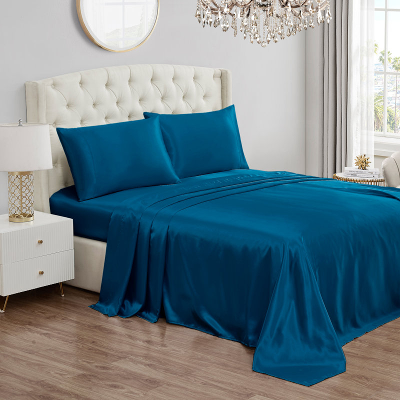Juicy Couture Premium Silky Satin Sheet Sets, Blue, Twin XL Sheet Set with 1 Pillowcase