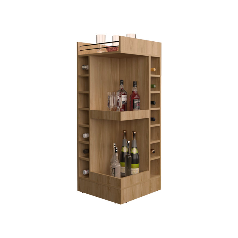 Lyman 46" Tall 3-Tier Corner Bar Cabinet with Fourteen Wine Bottle Cubbies, Living Room, Liquor Cabinet, Storage Cabinet 