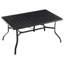 Table de salle à manger pour 6 personnes avec plateau en lattes en acier thermolaqué, trou de parapluie 2,16 po, patins antidérapants, cadre de revêtement en E, pour la piscine, la cour, le jardin en toute saison en noir, la cour idéale