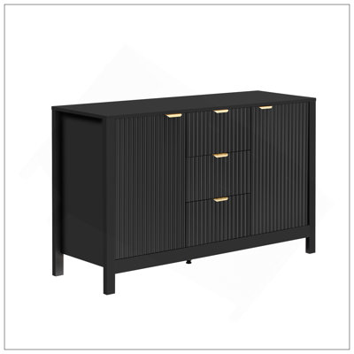 Buffet à motif ondulé - 3 tablettes réglables, 3 tiroirs et portes à fermeture en douceur, console de rangement avec poignées en métal, convient pour le bureau, le couloir et le salon, 3 couleurs
