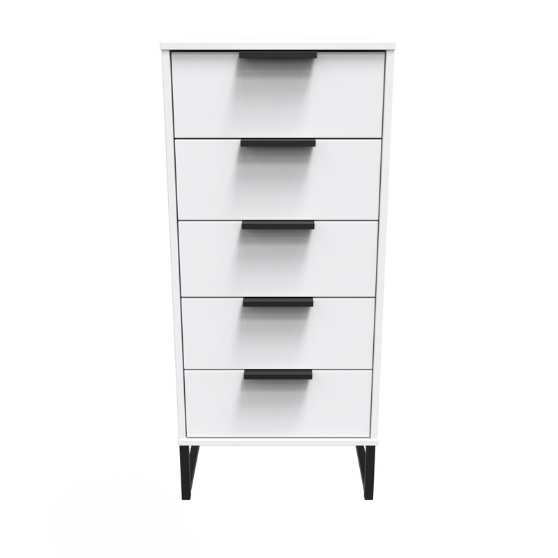 Turah 5 Drawer Bedside Cabinet (Ready Assembled), White Matt