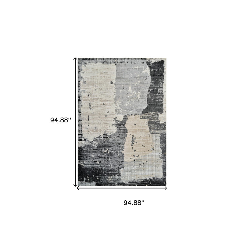 Beige and Black Abstract Distressed Area Rug