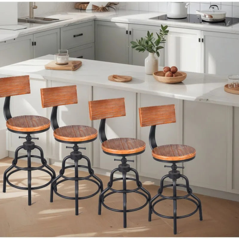 Tabouret de bar pivotant en bois massif Gianantonio, 4 pièces