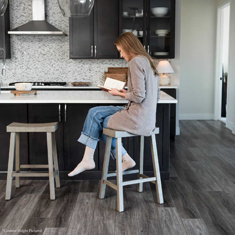 Maven Lane Vincent Wooden Kitchen Stool, Antiqued Gray, Bar Stool ( 31" Seat Height )