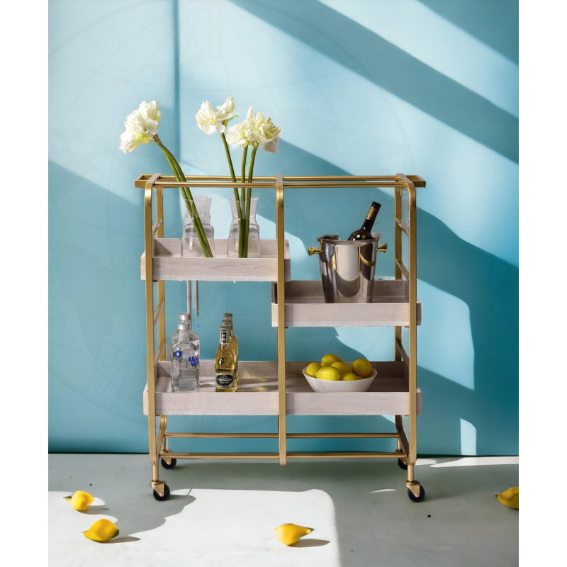Gold & White Washed Finish Serving Cart