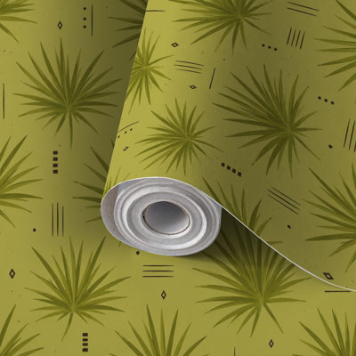 Papier peint auto-adhésif à motif de feuilles de palmier vert olive brun foncé auto-adhésif et amovible 17,7 po x 118 po (45 x 300 cm)