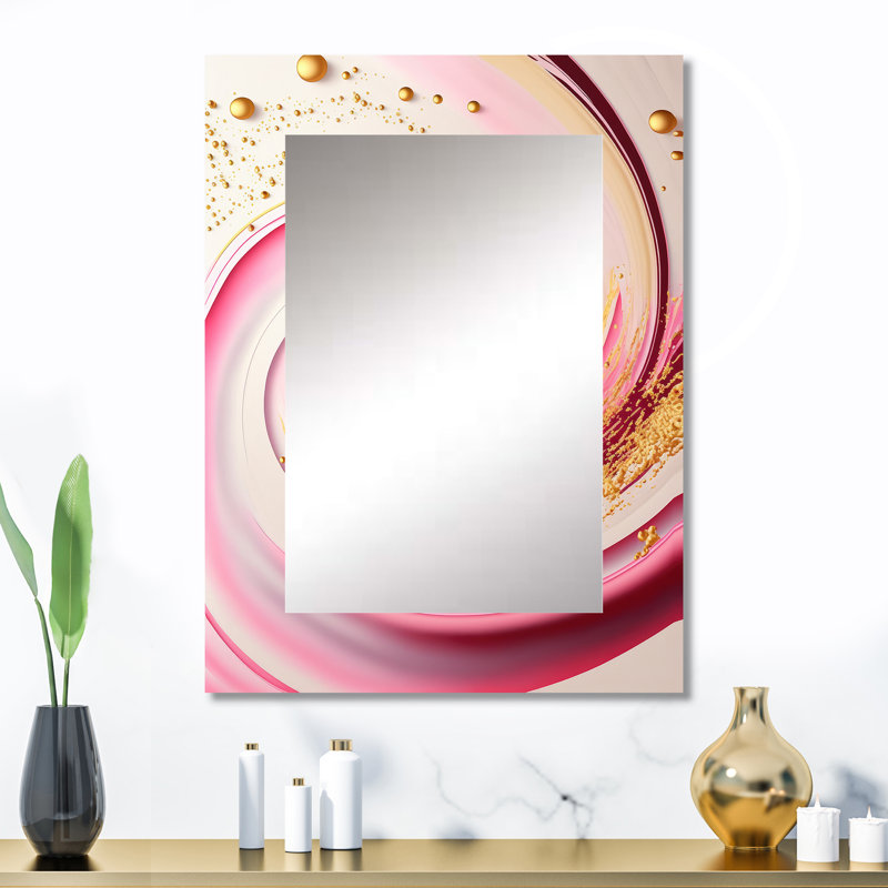 Pink And Gold Abstract Circles I - Abstract Spirals Decorative Mirror, Modern Wall Mirror, Printed Metal Art, 32" x 24"