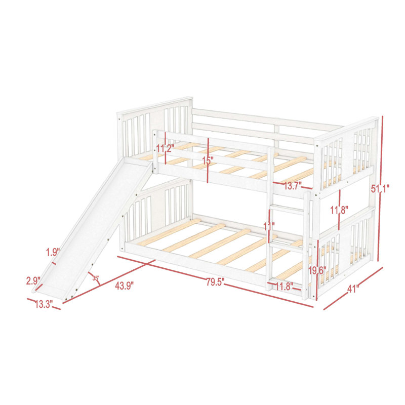 Gelena Kids Bunk Bed, Twin, White