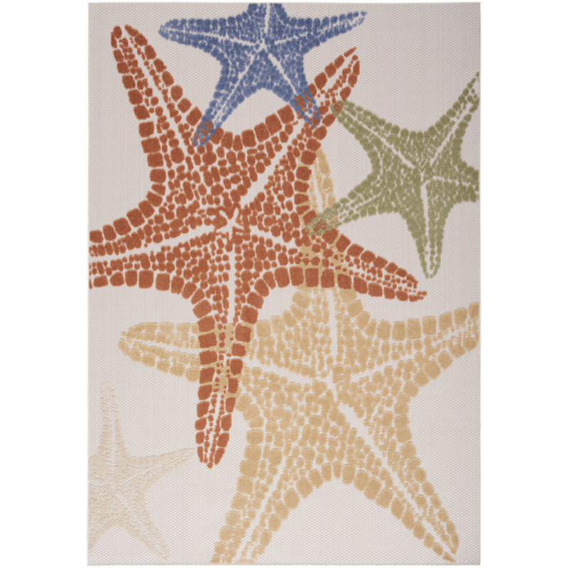 Antwanett Coastal Marine Life Power Loomed Indoor / Outdoor Rug, Rectangle 6' x 9' (2)