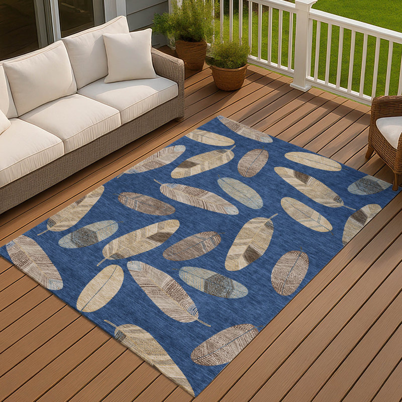 Machine Washable Indoor/Outdoor Chantille ACN2649 Botanical Rug, Navy, 2'6" x 3'10"