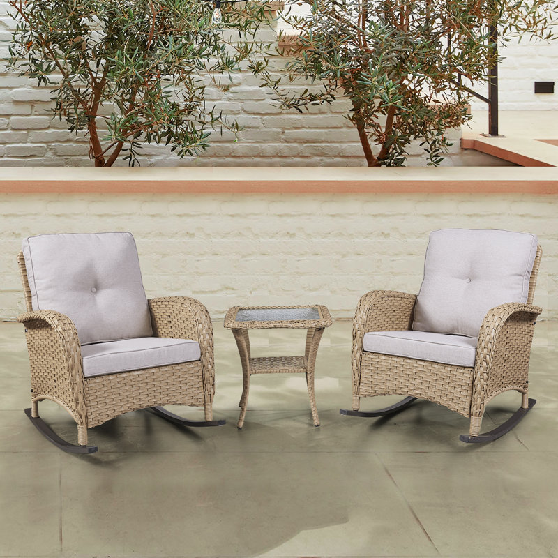 Gaetanino 2 - Person Outdoor Seating Group with Cushions, Natural Frame/Beige Cushion