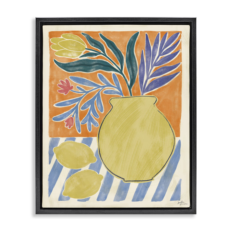 «Vase & Lemons Still Life», art mural sur toile flottante noire, design par Janelle Penner, Cadre flottant noir de jais