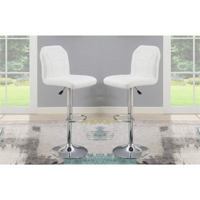 2PC Adjustable Bar stool Chair,Faux Leather Clean Lines Seat Chrome Base,Modern Chairs,Bar Stool