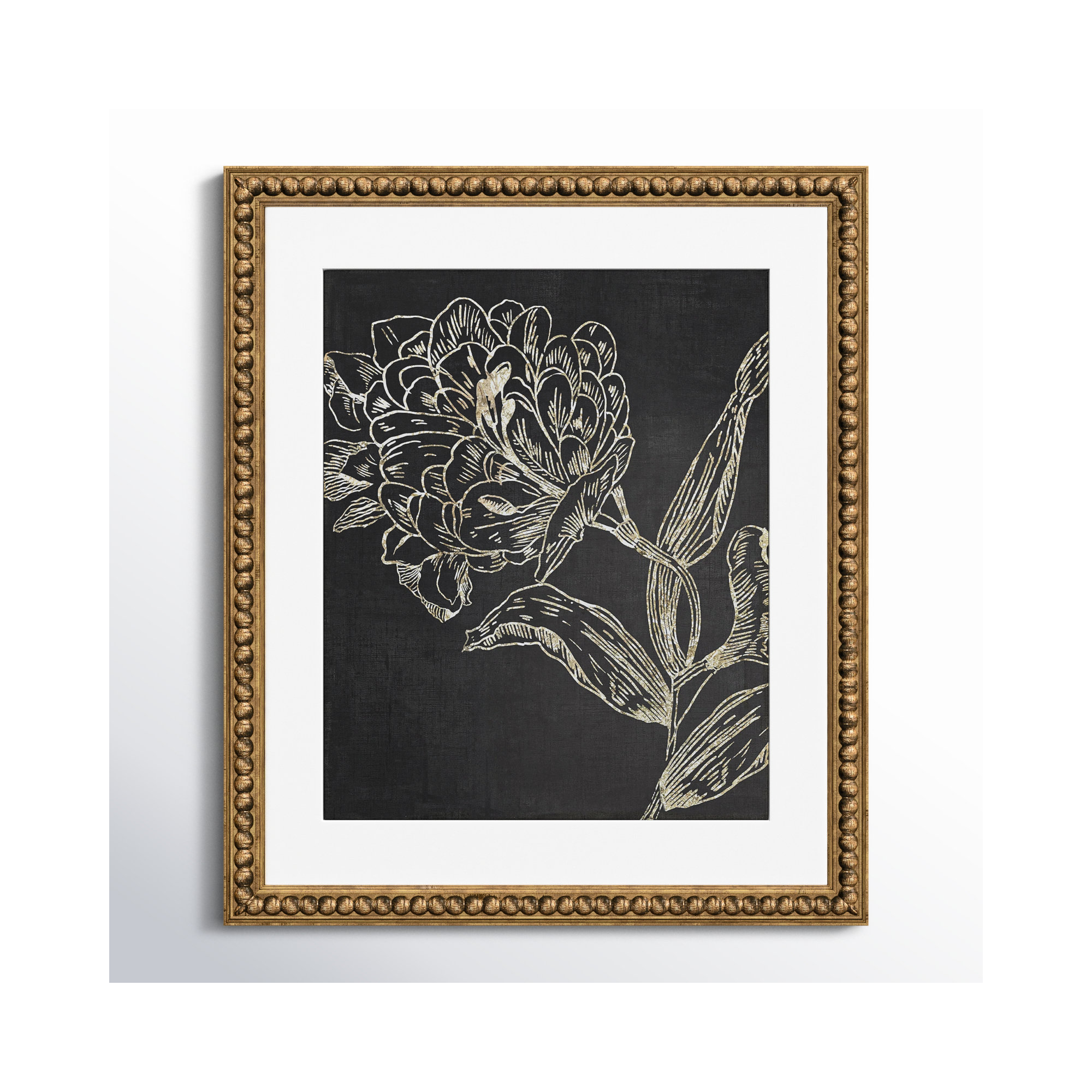 Golden Flower Folklore II by Asia Jensen - Picture Frame Graphic Art, 26.5" H x 22.5" W, Gold Bead