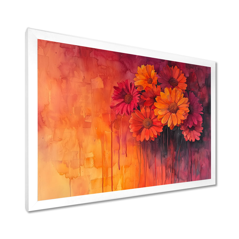 Jacine Sunset Hues Of Abstract Floral, peinture - art floral abstrait sur toile, Reproduction encadrée d'une seule photo