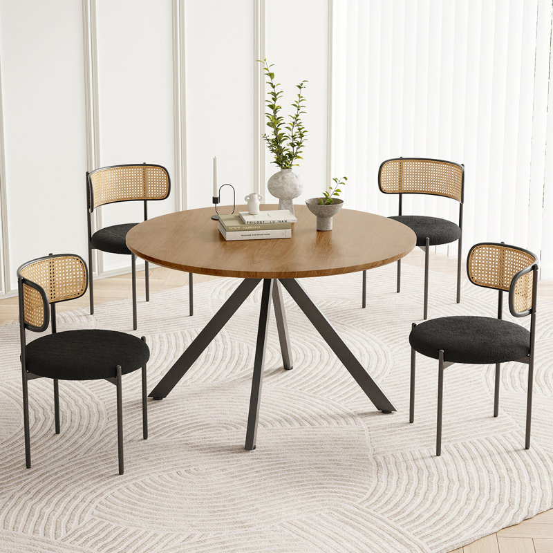 Whole Board Round Dining Table, 75cm H x 100cm L x 100cm W, Natural/Black