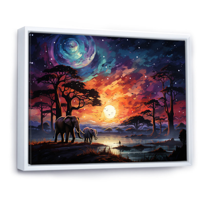 «African Celestial Safari I» sur toile, H 34 po x l 44 po x P 1,5 po, Cadre flottant blanc