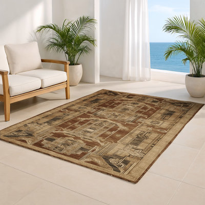 ArtDeco Beige Indoor and Outdoor Area Rug