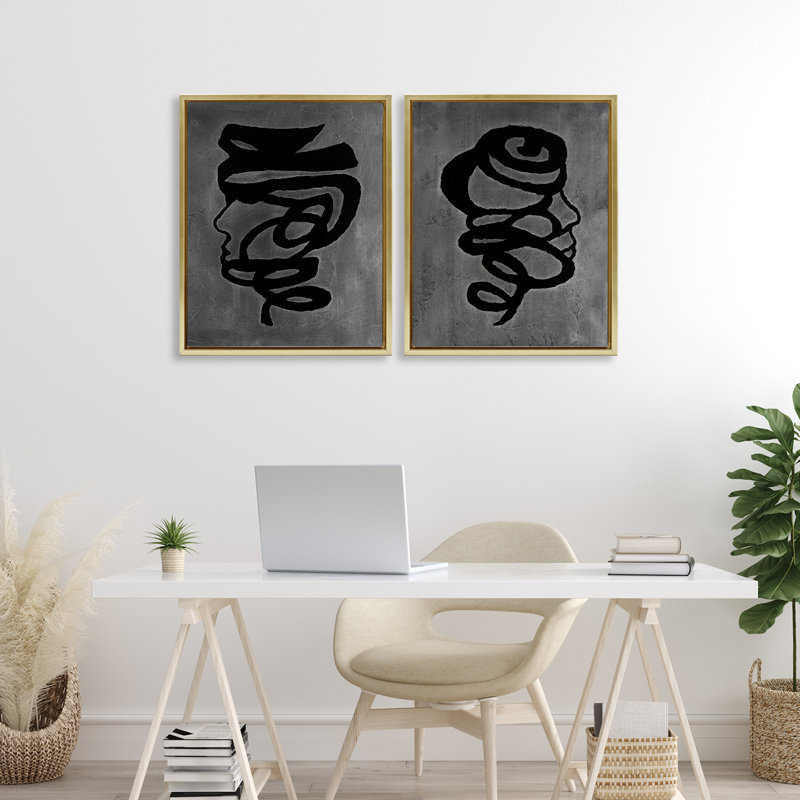 Coil Portraits sur un ensemble de 2 cadres flottants, design par Vanna Lam, H 21 po x l 17 po, Cadre flottant métallique doré