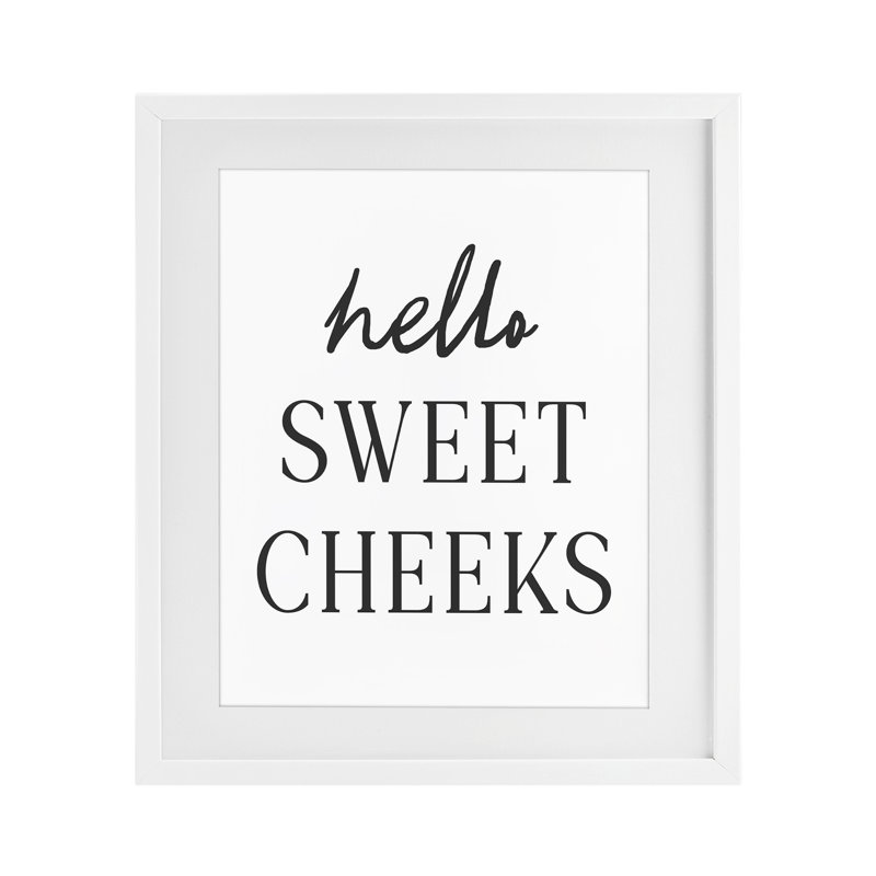 «Sweet Cheek's Bathroom Humor», impression sous verre encadrée, lettrée et doublée, Cadre blanc côtier, H 21 po x l 17 po