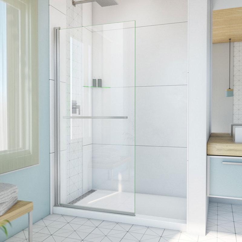 DreamLine Aqua-Q Swing 34 inch W x 72 inch H Frameless Swing Shower Door in Brushed Nickel, 34", Brushed Nickel