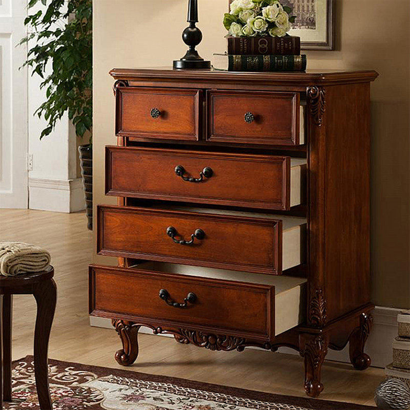 American Country Style Birch Wood Carved Accent Chest