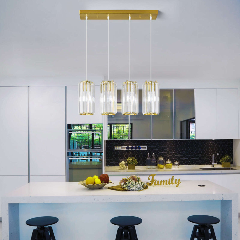 Luminaire suspendu moderne à 4 lumières Mini lustres en cristal Luminaire suspendu réglable pour îlot de cuisine Couloir Chambre à coucher