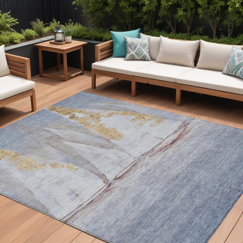Tapis intérieur / extérieur 10 pi x 14 pi bleu et doré