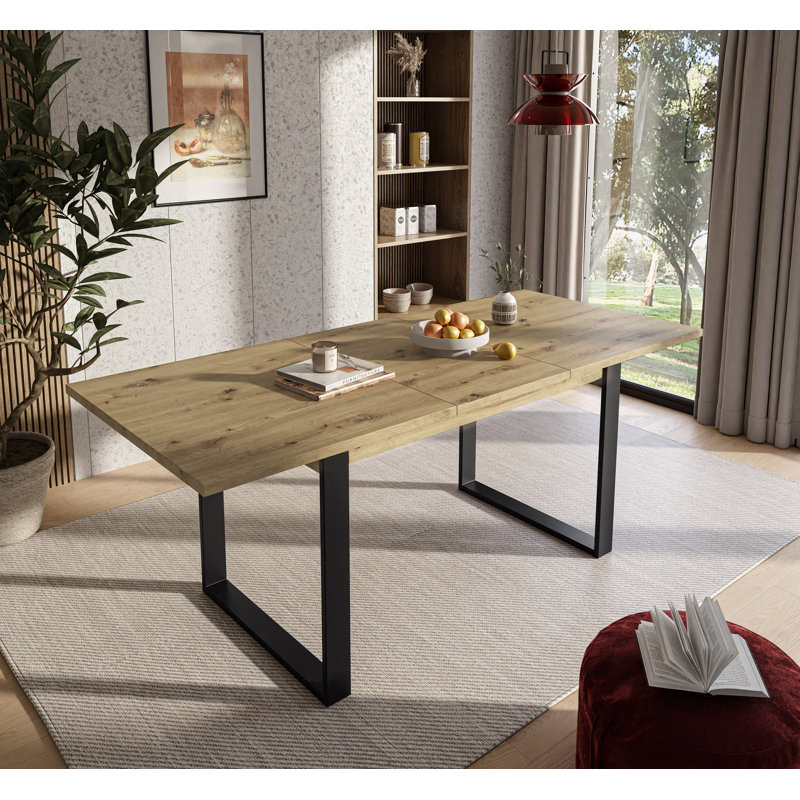 Sibyll Metal Base Dining Table, Artisan Oak, 77cm H x 198cm L x 85cm W