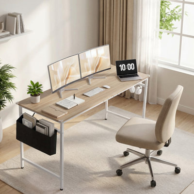 63” Computer Desk For Home Office ,Study Writing Desk With Storage, Side Hooks & Adjustable Feet