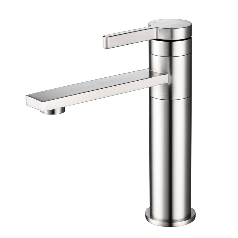Robinet de salle de bain à poignée simple, finition nickel brossé, acier inoxydable, réduit les tâches de nettoyage, contrôle unique, conception arrondie simple pour lavabo relaxant, surface facile à désinfecter,