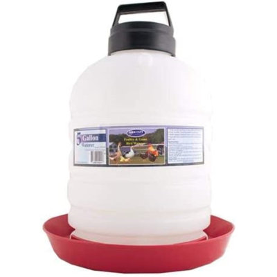 FARM-TUFF Durable Top Fill Hanging Plastic Automatic Poultry and Game Bird Fountain Waterer for Chickens, 5 Gallon Capacity