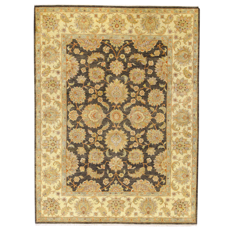 High-Quality Hand-Knotted Black And Gold Area Rug