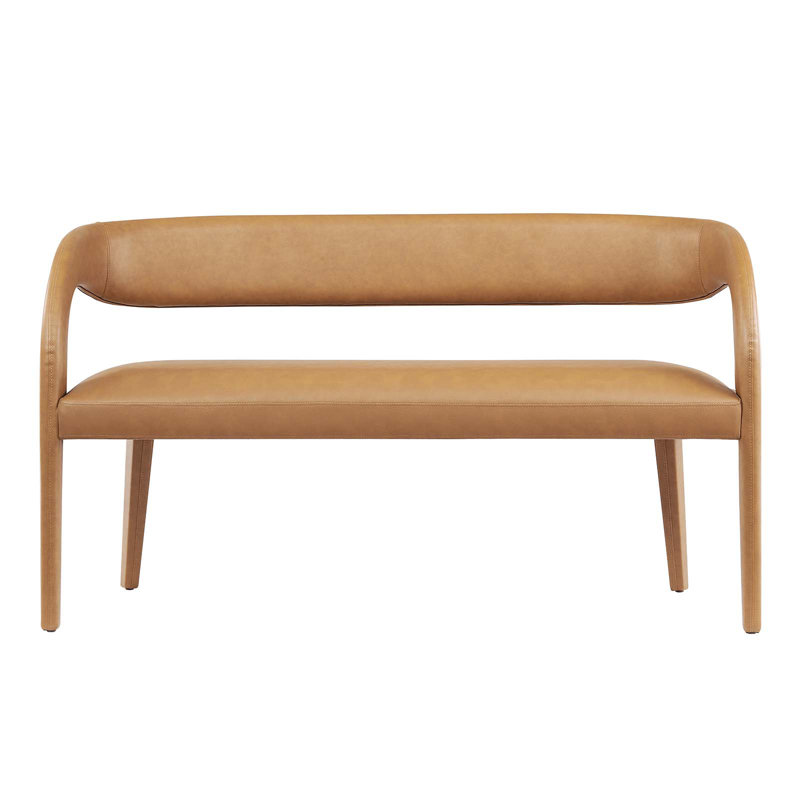 Pinnacle Vegan Leather Accent Bench In Black, Brun clair