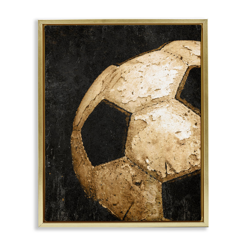 Cadre flottant rétro avec ballon de soccer, design par Kim Allen, H 21 po x l 17 po, Cadre flottant métallique doré